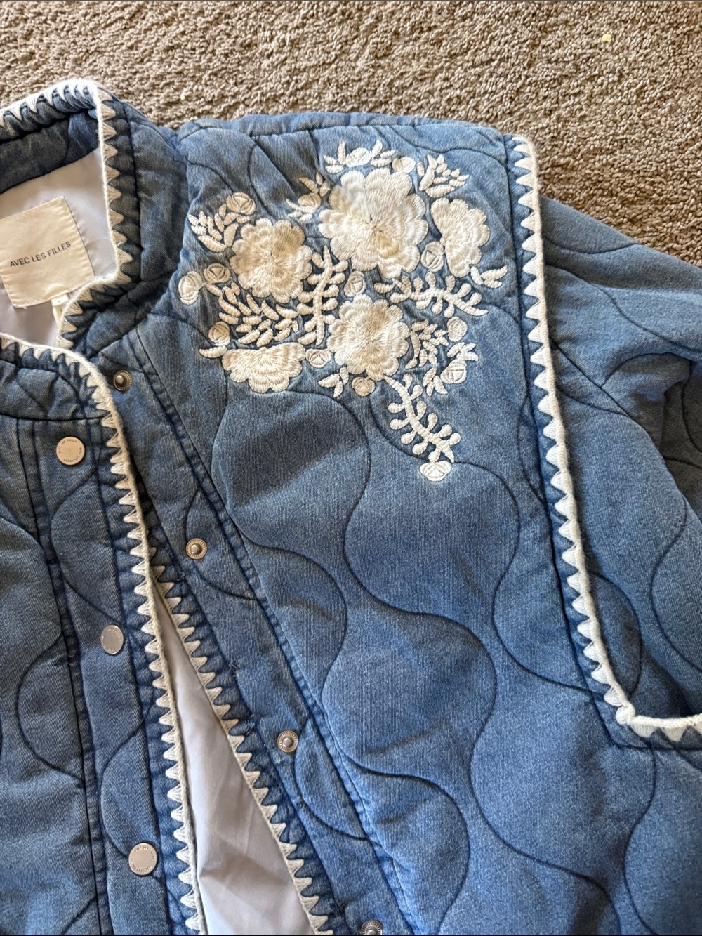 Avec Les Filles Quilted Denim Embroidered Jacket - Picture 4 of 6